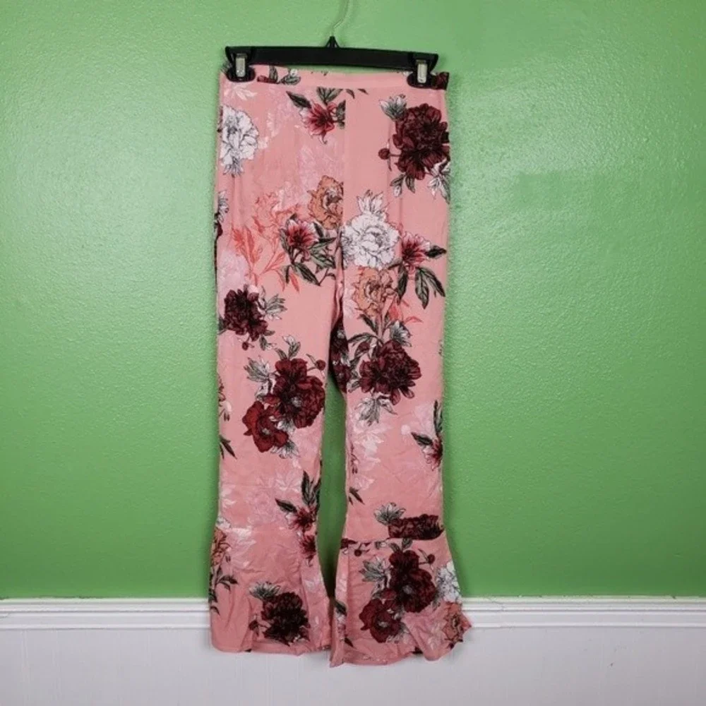 BB Dakota Women's suagr peach floral high rise ruffled bell bottom pants size 0 - Picture 11 of 11